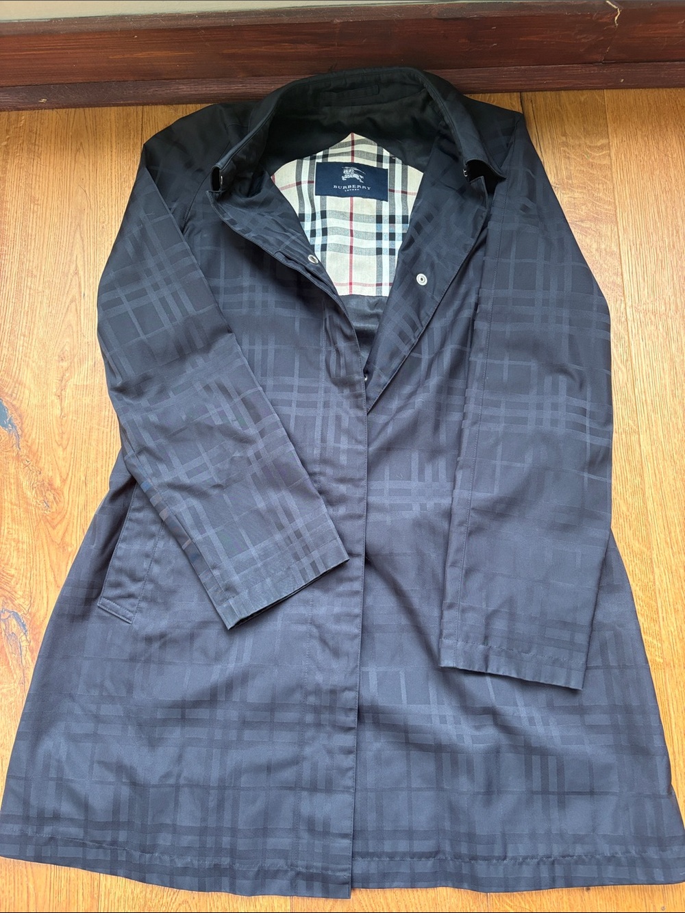 Burberry Black Subtle Check Trench Coat with Classic Check Lining